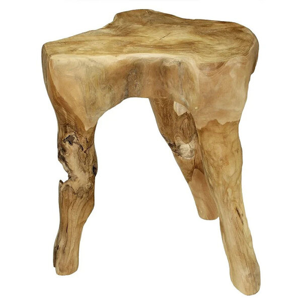 Hocker aus Holz H&ouml;he 45 cm massiv unregelm&auml;&szlig;ig dreibeinig