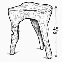 Hocker aus Holz H&ouml;he 45 cm massiv unregelm&auml;&szlig;ig dreibeinig