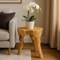 Hocker aus Holz H&ouml;he 45 cm massiv unregelm&auml;&szlig;ig dreibeinig