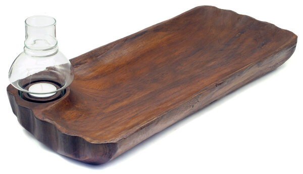 Windlicht Holz Schale Teakholz mit Glas Holzdeko