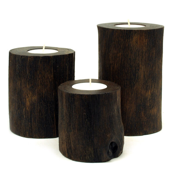 Teelichthalter Holz Teak massiv 3er Set