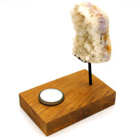 Teelichthalter Holz und Stein, Kristall-Druse auf Holzfu&szlig;