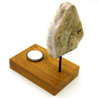 Teelichthalter Holz und Stein, Kristall-Druse auf Holzfu&szlig;