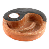 Teelichthalter Yin Yang aus Ton Schwarz Braun