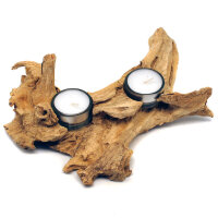 Holz Teelichthalter zwei Lichter Wurzel hell
