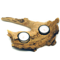 Holz Teelichthalter zwei Lichter Wurzel hell