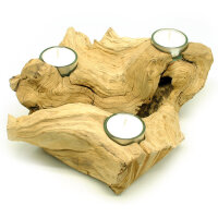 Holz Teelichthalter drei Lichter Wurzel hell ges&auml;gt...