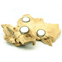 Holz Teelichthalter drei Lichter Wurzel hell ges&auml;gt ca. 25x20 cm