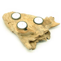 Holz Teelichthalter drei Lichter Wurzel hell ges&auml;gt ca. 25x20 cm