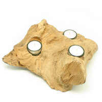 Holz Teelichthalter drei Lichter Wurzel hell ges&auml;gt ca. 25x20 cm