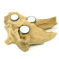 Holz Teelichthalter drei Lichter Wurzel hell ges&auml;gt ca. 25x20 cm