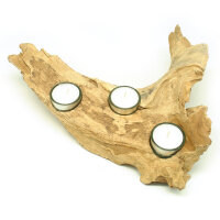 Holz Teelichthalter drei Lichter Wurzel hell ges&auml;gt ca. 25x20 cm