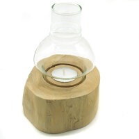 Holz Windlicht Glas auf Teakholz