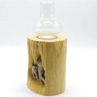 Holz Windlicht Baumstamm Teakholz mit Elefant