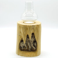 Holz Windlicht Baumstamm Teakholz mit Elefant