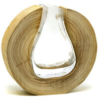 2. Wahl, Glasvase mit Holz ca. 19 cm hoch, Vase in Baumscheibe, B-Ware