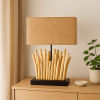 Tischlampe aus hellem Treibholz Lampenschirm Naturfaser