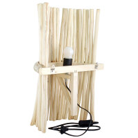 Wandleuchte Holz Rattan mit Schalter und Stecker f&uuml;r Innen 50 cm hoch