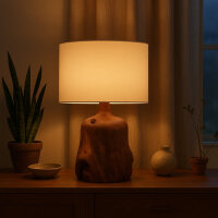 Tischlampe Teakholz massiv rund Tischleuchte