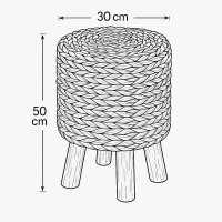 Sitzhocker "Maritim" Holz Seegras wei&szlig; rund 50 cm hoch