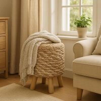 Sitzhocker "Maritim" Holz Seegras wei&szlig; rund 50 cm hoch