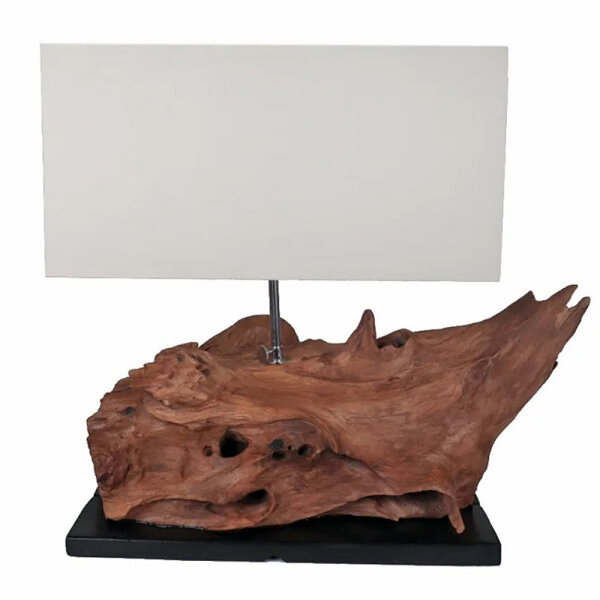 Tischlampe Teak Wurzel eckiger Lampenschirm