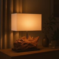 Tischlampe Teak Wurzel eckiger Lampenschirm