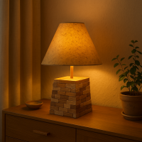 Tischlampe aus Holz Mosaikfu&szlig; Massivholz