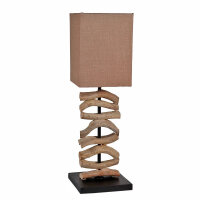Tischlampe Holz Wellenfu&szlig; Braun eckiger Lampenschirm