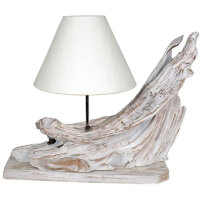 Tischlampe Teak Wurzel wei&szlig; 50 cm hoch