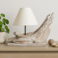 Tischlampe Teak Wurzel wei&szlig; 50 cm hoch