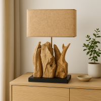 Tischlampe Teak Natur Lampenschirm rechteckig