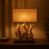 Tischlampe Teak Natur Lampenschirm rechteckig