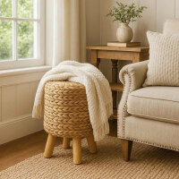 Sitzhocker "Natur" Holz Seegras rund 50 cm hoch