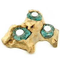 Wurzel Teelichthalter Glas auf Holz f&uuml;r drei...