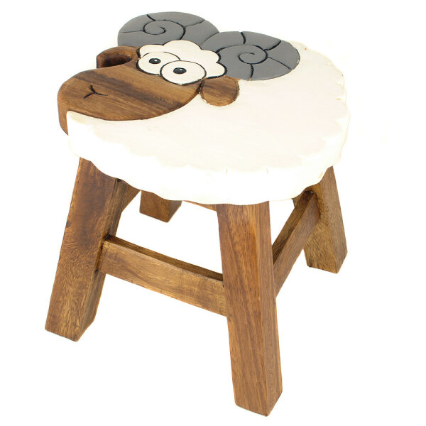 Kinderhocker Holz Tiermotiv Schaf Widder