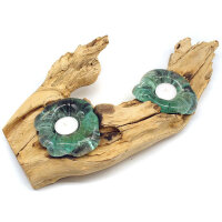 Gro&szlig;e Wurzel Teelichthalter Glas auf Holz f&uuml;r zwei Teelichter ca. 40 x 20 cm