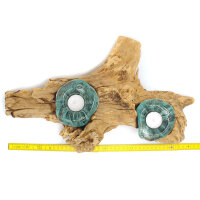 Gro&szlig;e Wurzel Teelichthalter Glas auf Holz f&uuml;r zwei Teelichter ca. 40 x 20 cm