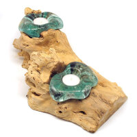 Gro&szlig;e Wurzel Teelichthalter Glas auf Holz f&uuml;r zwei Teelichter ca. 40 x 20 cm