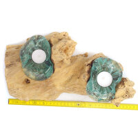 Gro&szlig;e Wurzel Teelichthalter Glas auf Holz f&uuml;r zwei Teelichter ca. 40 x 20 cm