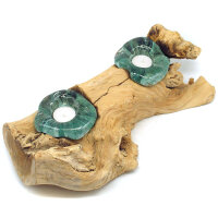 Gro&szlig;e Wurzel Teelichthalter Glas auf Holz f&uuml;r zwei Teelichter ca. 40 x 20 cm