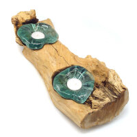 Gro&szlig;e Wurzel Teelichthalter Glas auf Holz f&uuml;r zwei Teelichter ca. 40 x 20 cm