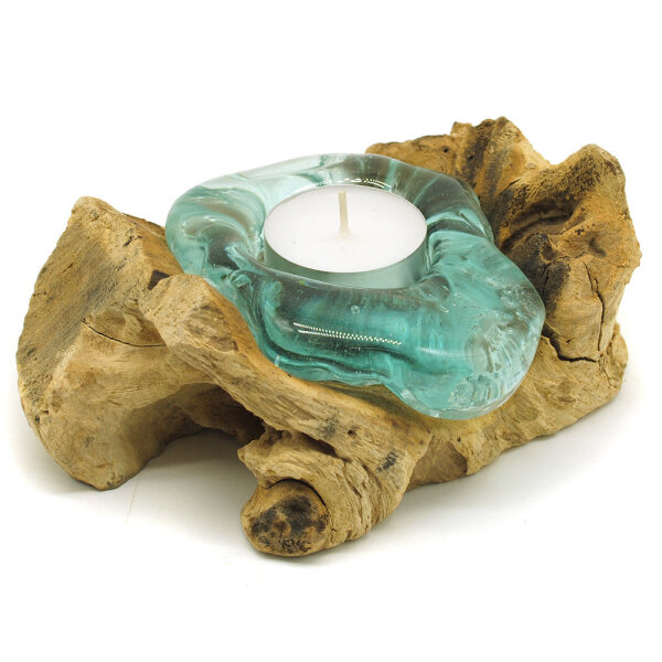 2. Wahl, Wurzel Teelichthalter Glas auf Holz f&uuml;r ein Teelicht, B-Ware