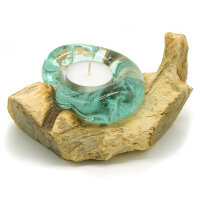 2. Wahl, Wurzel Teelichthalter Glas auf Holz f&uuml;r ein Teelicht, B-Ware