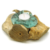 2. Wahl, Wurzel Teelichthalter Glas auf Holz f&uuml;r ein Teelicht, B-Ware