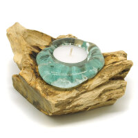 2. Wahl, Wurzel Teelichthalter Glas auf Holz f&uuml;r ein Teelicht, B-Ware