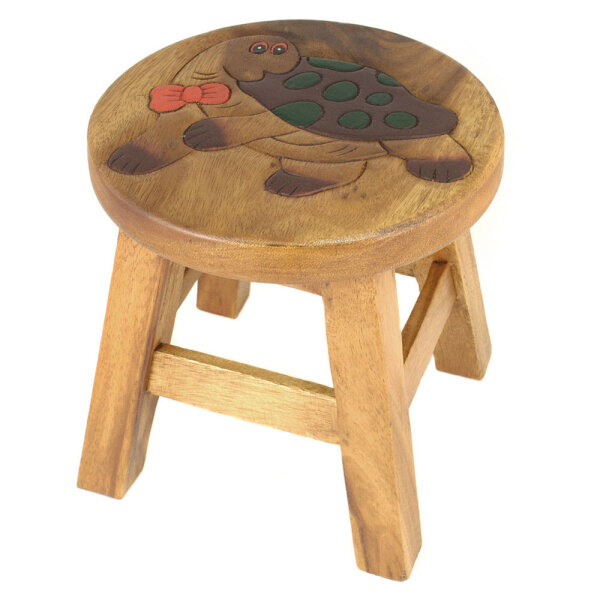 Kinderhocker Holz Motiv Schildkr&ouml;te mit Schleife