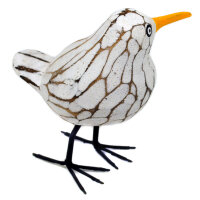 Wei&szlig;er Vogel aus Holz, kleine M&ouml;we stehend