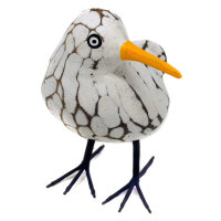 Wei&szlig;er Vogel aus Holz, kleine M&ouml;we stehend