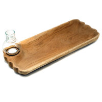 Windlicht Holz Schale Natur gebleicht mit Glas